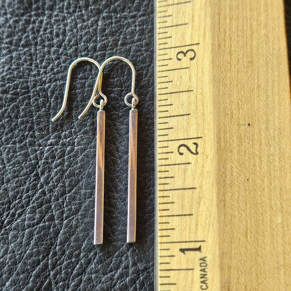 Sleek Silver Stick Earrings - Picture 3 of 6
